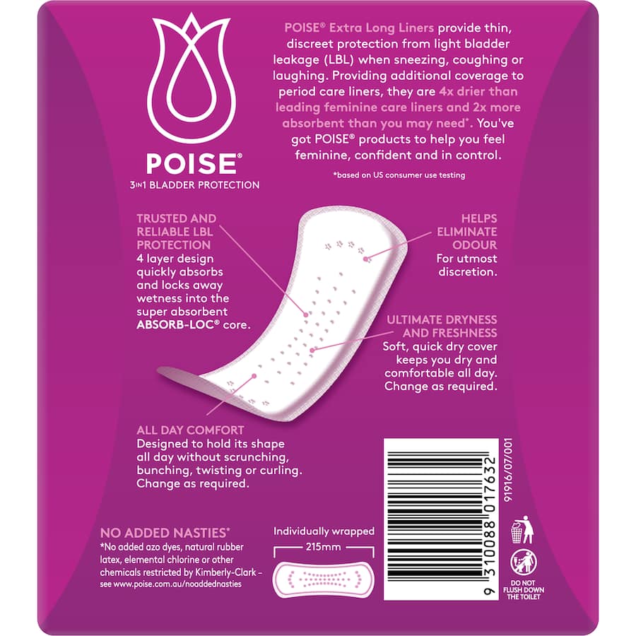 Poise Liners Extra Long Value Pack 44pack