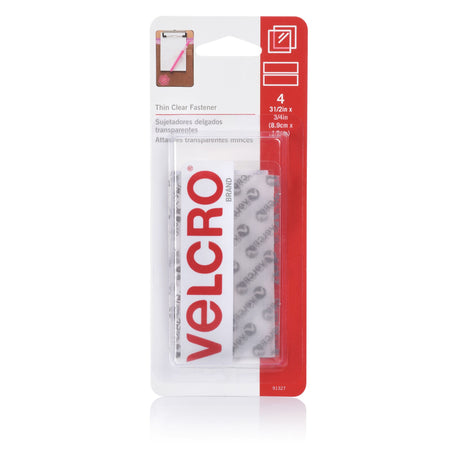 VELCRO® Brand Thin Clear Strips for seamless fastening on glass or plastic, water-resistant and adjustable, 19 x 89mm.