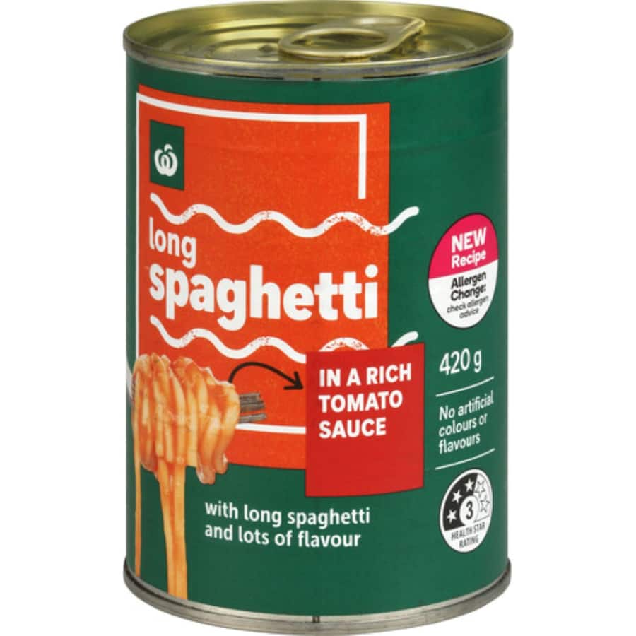 Woolworths Pasta Long Spaghetti Can 420g