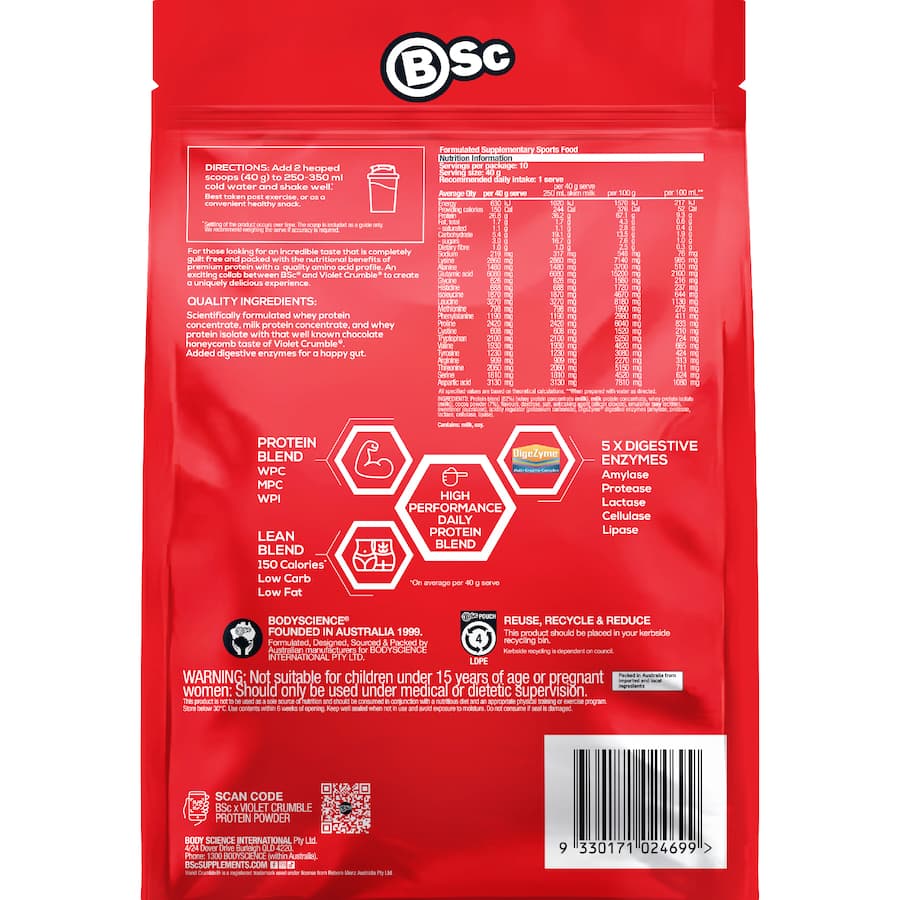 Bsc Protein Powder Violet Crumble Choc 400g