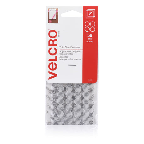 VELCRO® Brand Thin Clear Dots 56 Sets, invisible fasteners for clean crafting and DIY projects, water-resistant, 0.9mm size.