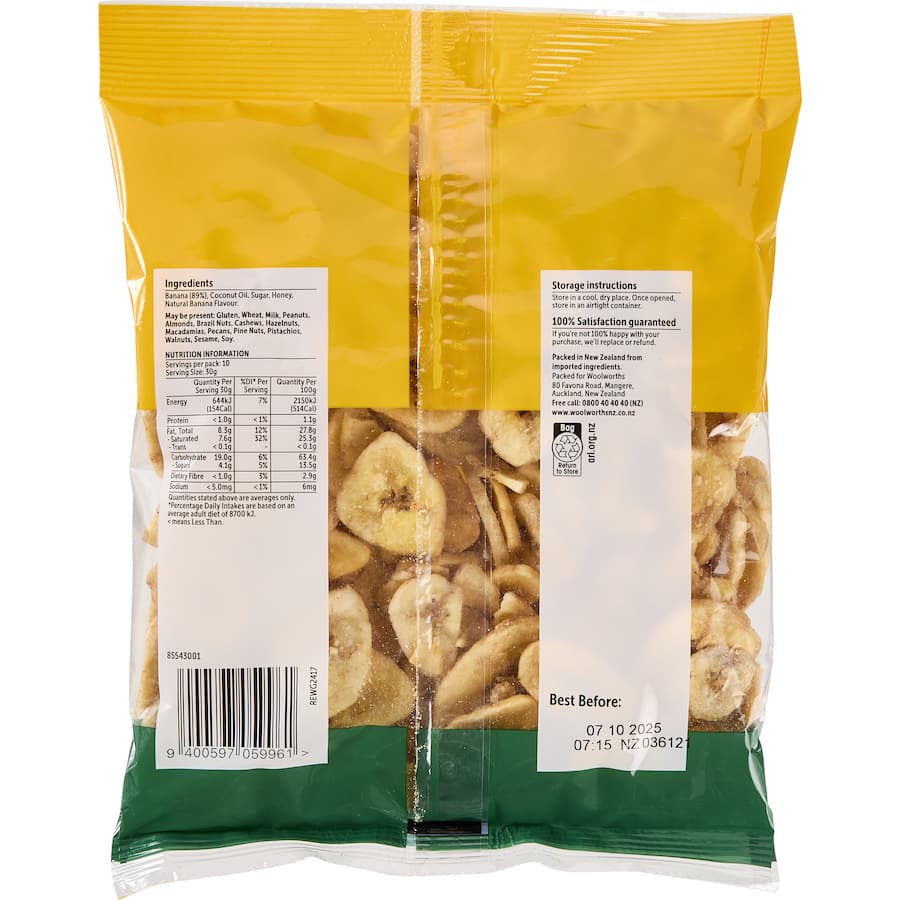 Woolworths Dried Banana Chips Bag 300g