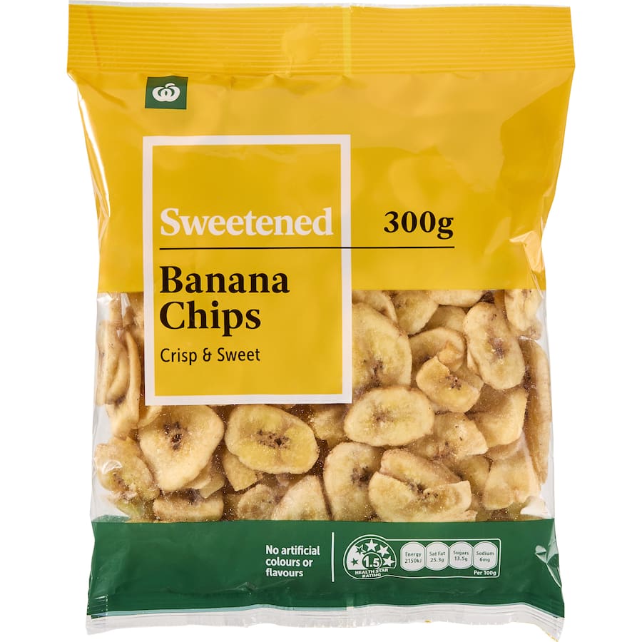 Woolworths Dried Banana Chips Bag 300g