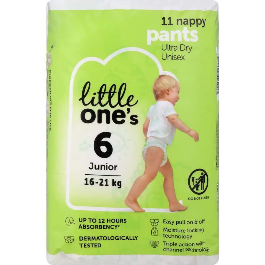 Little One's Convenience Nappy Pants Junior Boys & Girls 16+ Kg Size 6 11pack