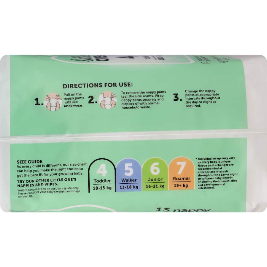 Little One's Convenience Nappy Pants Toddler Boys & Girls 10-15kg Size 4 13pack
