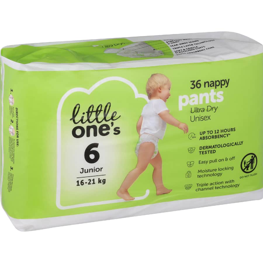 Little One's Bulk Nappy Pants Junior Boys & Girls 16+ Kg Size 6 36pack