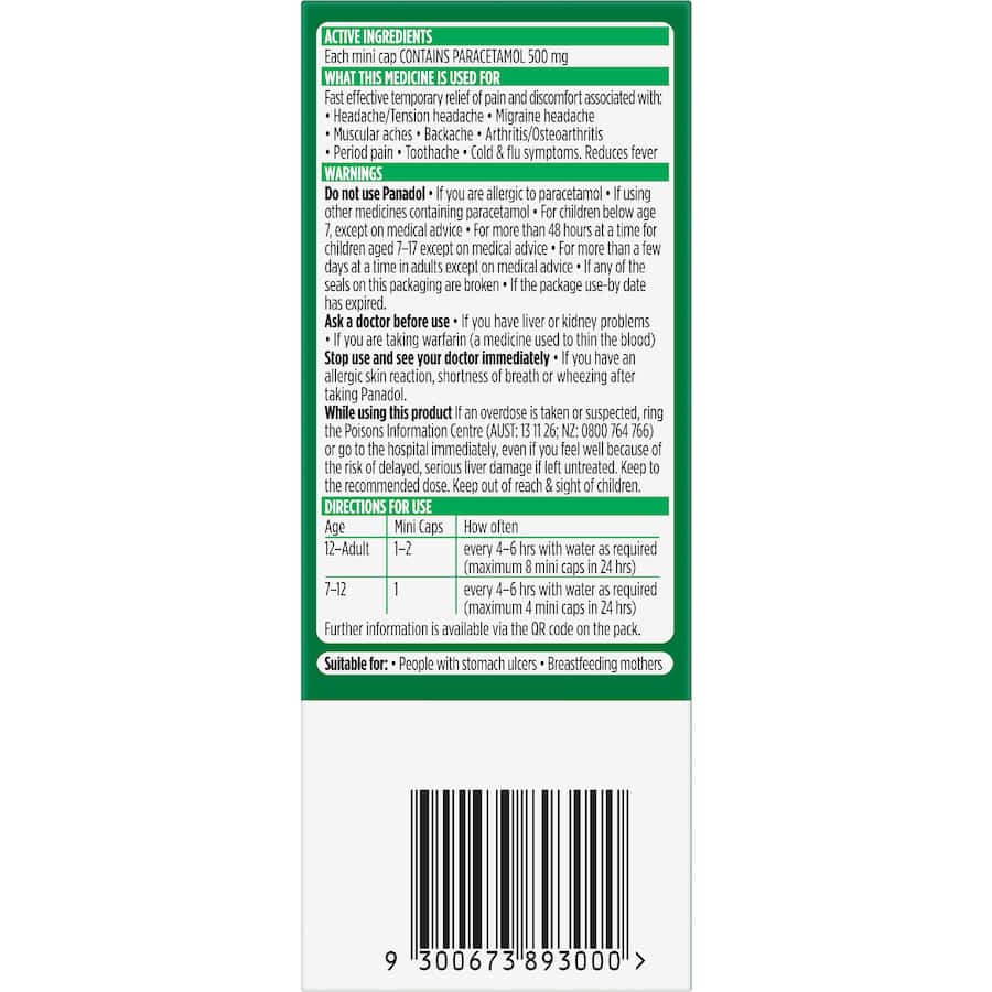 Panadol Mini Caps Paracetamol 16 pack 500mg