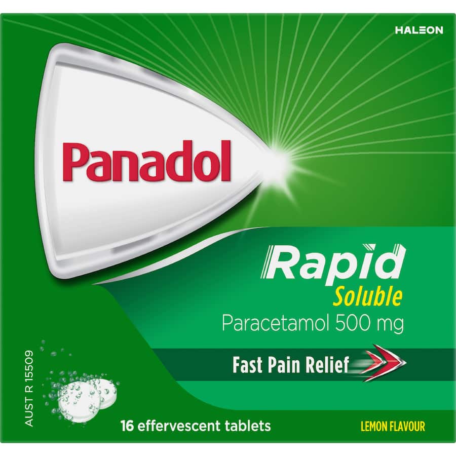 Panadol Rapid Soluble Effervescent Tablets Lemon Flavour 16 pack 500mg