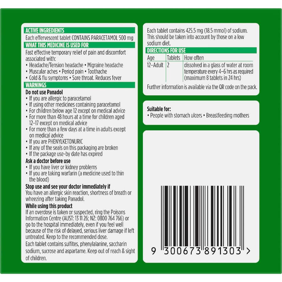Panadol Rapid Soluble Effervescent Tablets Lemon Flavour 16 pack 500mg
