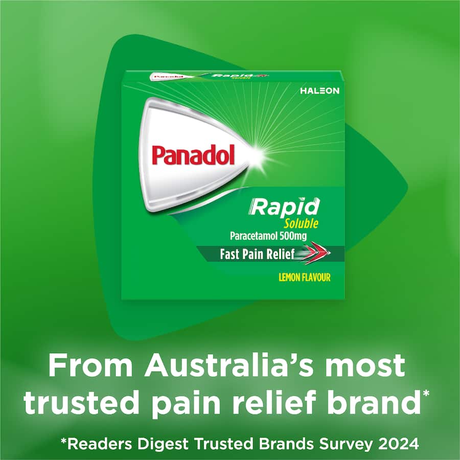 Panadol Rapid Soluble Effervescent Tablets Lemon Flavour 16 pack 500mg