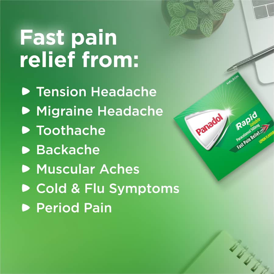 Panadol Rapid Soluble Effervescent Tablets Lemon Flavour 16 pack 500mg