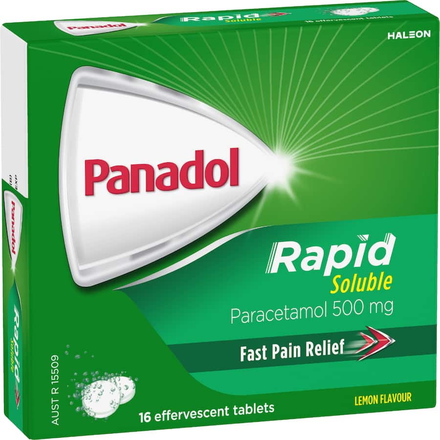 Panadol Rapid Soluble Effervescent Tablets Lemon Flavour 16 pack 500mg