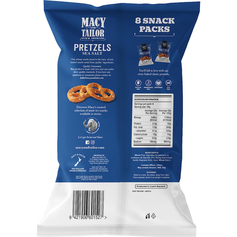 Macy & Tailor Multipack Pretzels Sea Salt 8 pack 120g