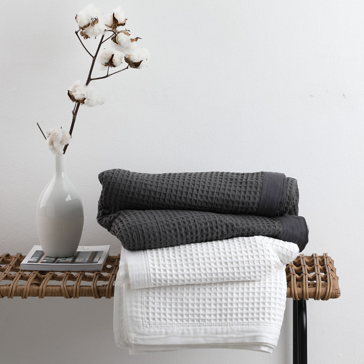 Super King Bed - White Cotton Waffle Blanket