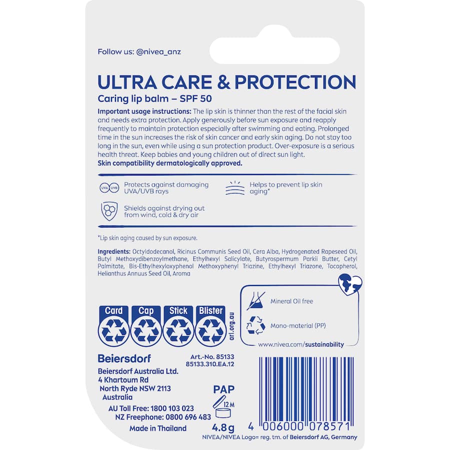 Nivea Lip Care Sun Protect Spf50+ 4.8g