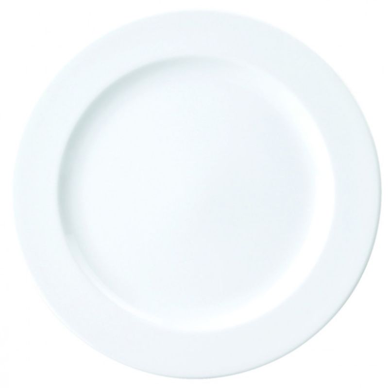 Set of 12 elegant Royal Porcelain round plates, 210mm rim, durable, chip-resistant with a smooth white finish.