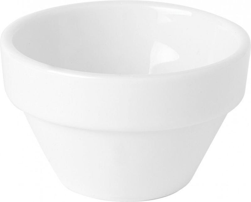 Set of 24 elegant 65mm Royal Porcelain dishes for serving nuts, butters, and sauces, featuring a durable, radiant white finish.