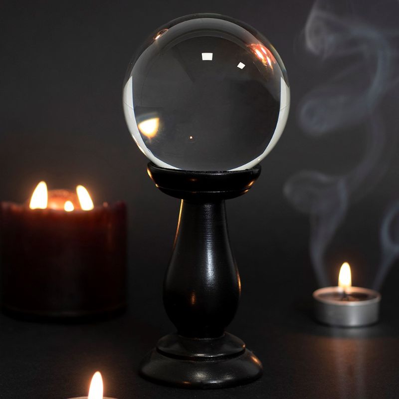Clear Small Crystal Ball on Wooden Stand 90mm