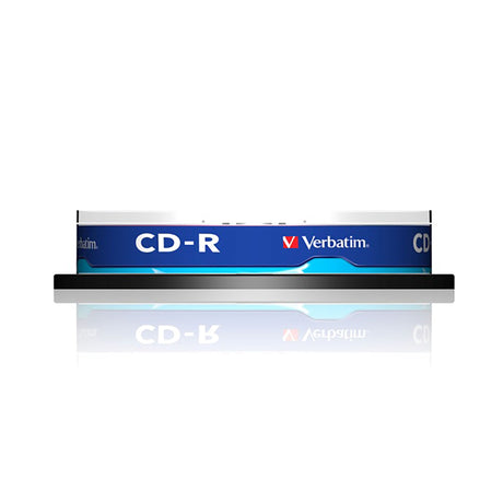 Pack of 5 Verbatim CD-R discs with 80 mins capacity, 52X speed, inkjet printable surfaces for customized designs.