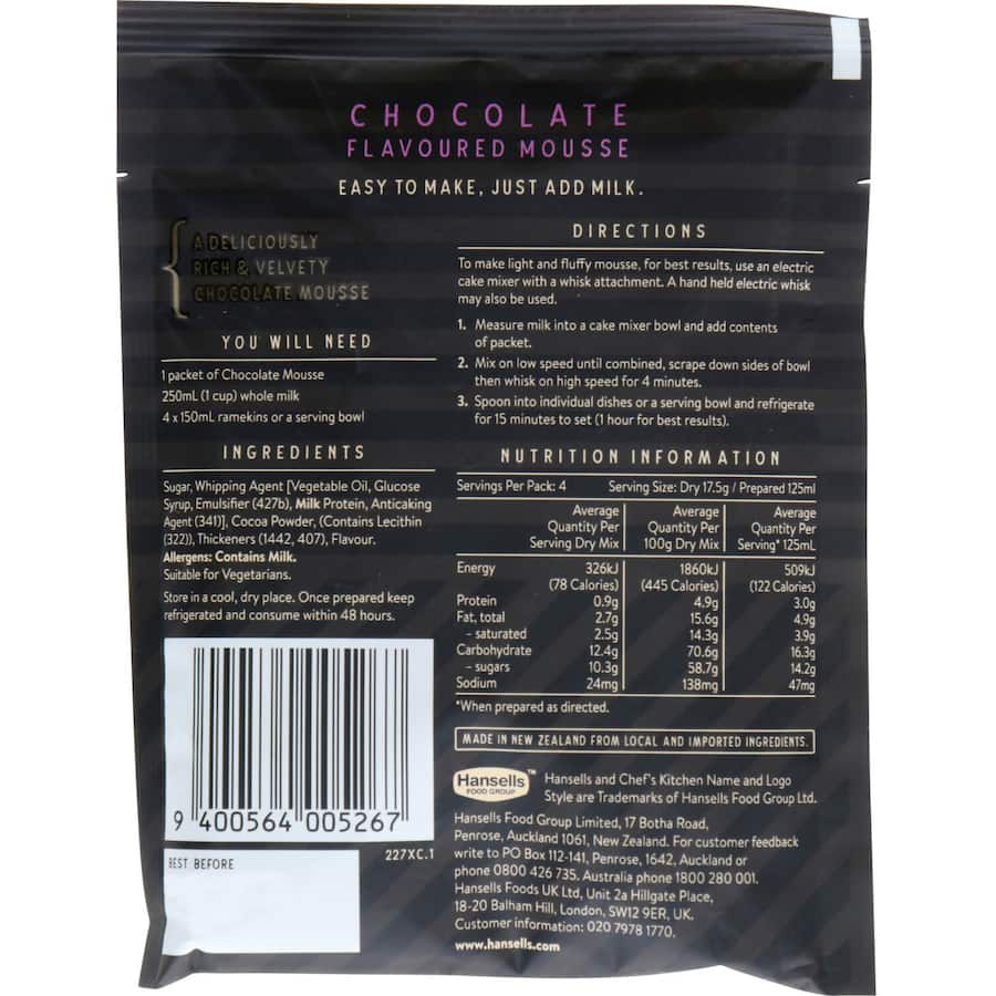 Hansells Mousse Mix Chocolate Sachet 70g