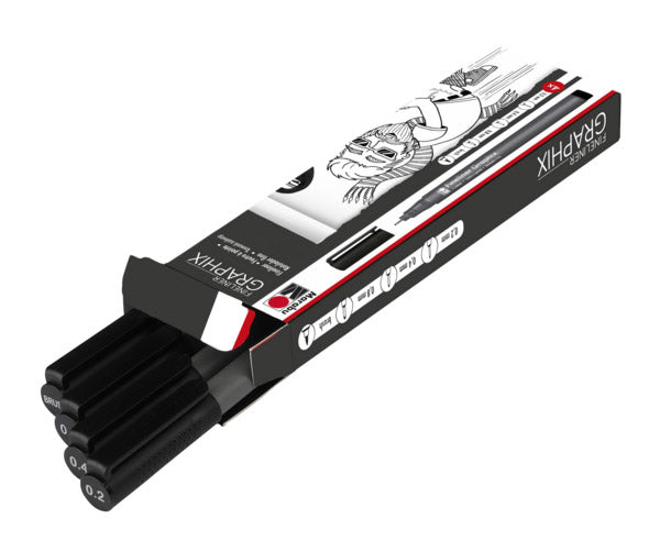 Marabu Fineliner Graphix (4) set features vivid colors and fine tips for detailed sketches and professional illustrations.