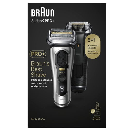Braun Series 9 Pro+ shaver with 6-in-1 SmartCare Center, designed for wet/dry use and ultimate precision grooming.