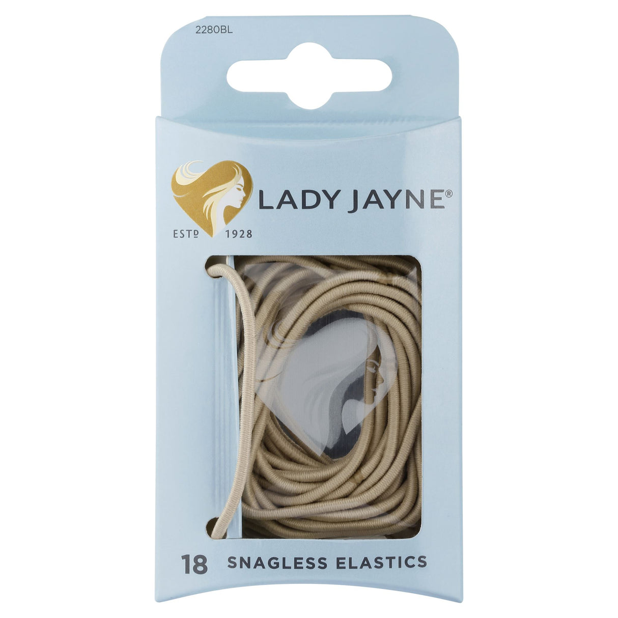 Lady Jayne Blonde Snagless Elastics in a pack of 18, perfect for fine hair with a secure, gentle hold and no metal clasps.
