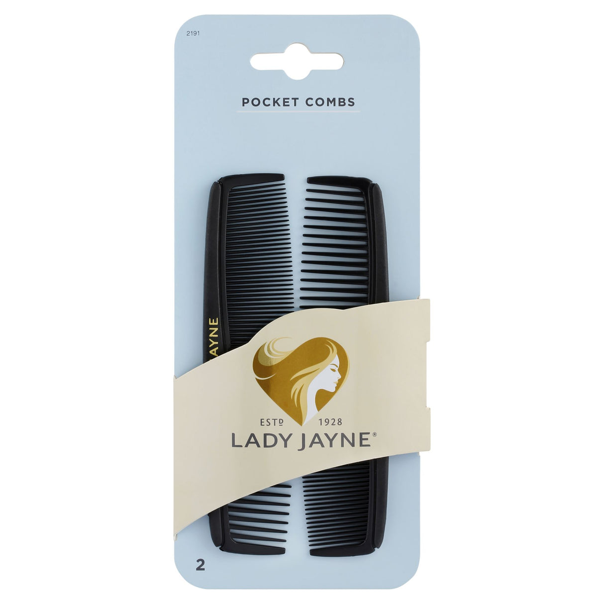 Lady Jayne Pocket Comb 2 Pack featuring wide and fine teeth for detangling and grooming, lightweight and easy to carry.