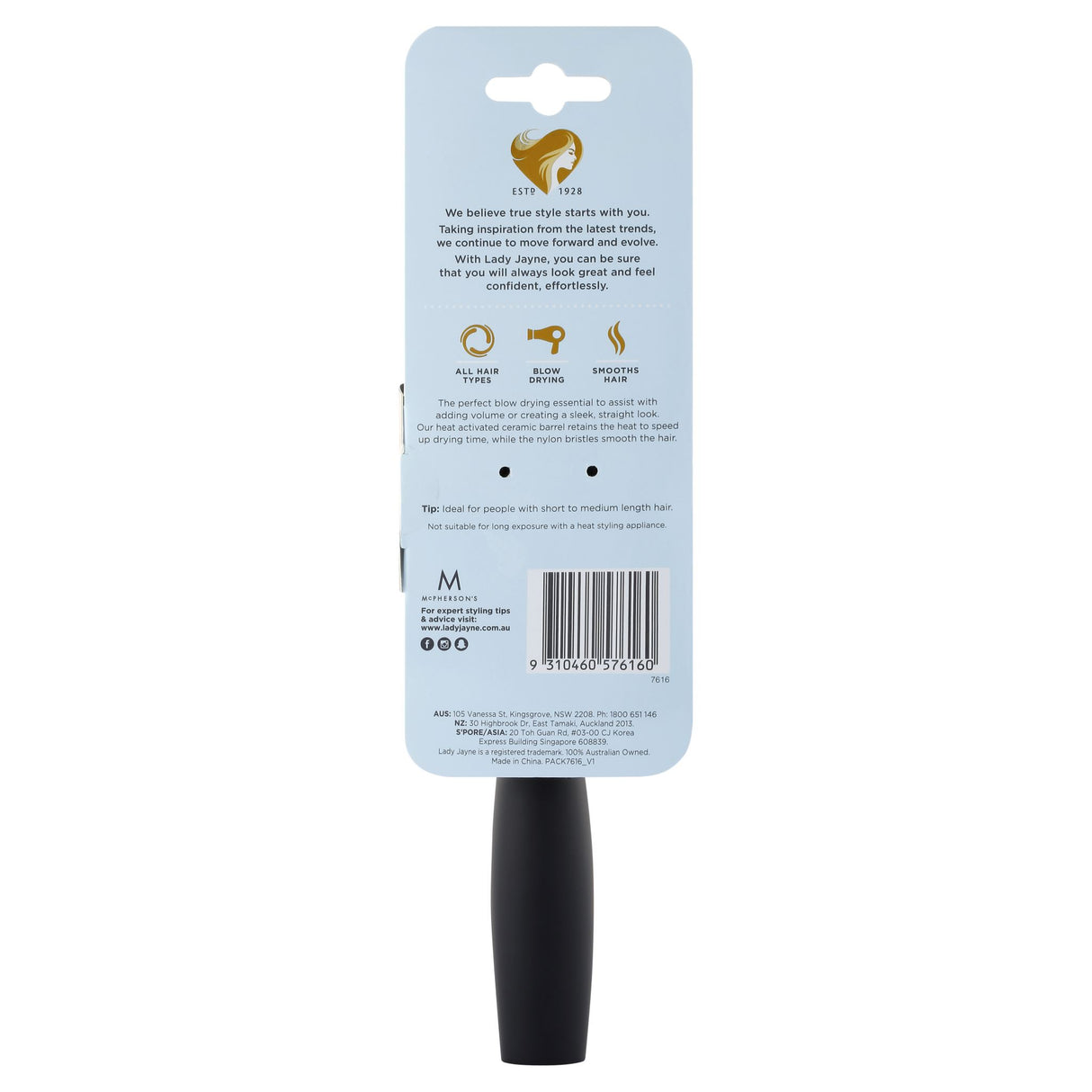 Lady Jayne Large Thermal Radial Brush for thick hair, featuring a heat-activated ceramic barrel and air circulation vents.