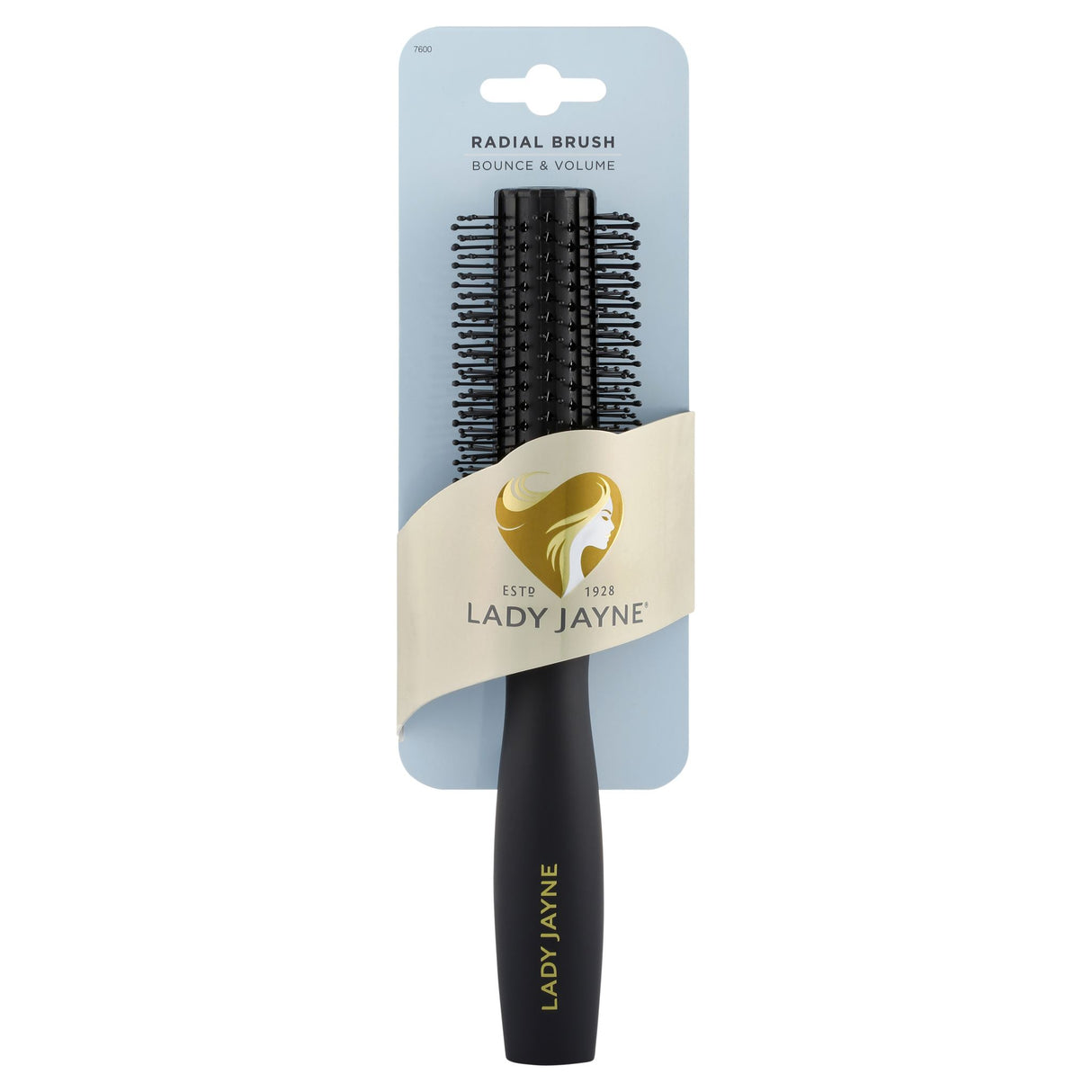 Lady Jayne Medium Radial Brush with plastic bristles for detangling and styling short to medium-length hair.