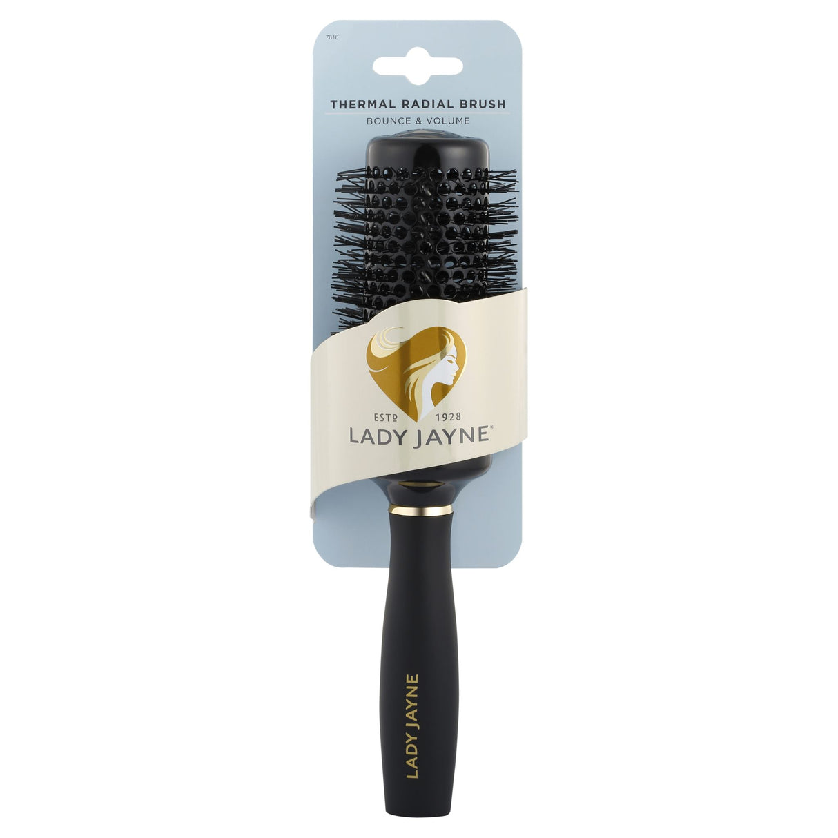 Lady Jayne Large Thermal Radial Brush designed for thick hair, featuring a heat-activated ceramic barrel for smooth styling.