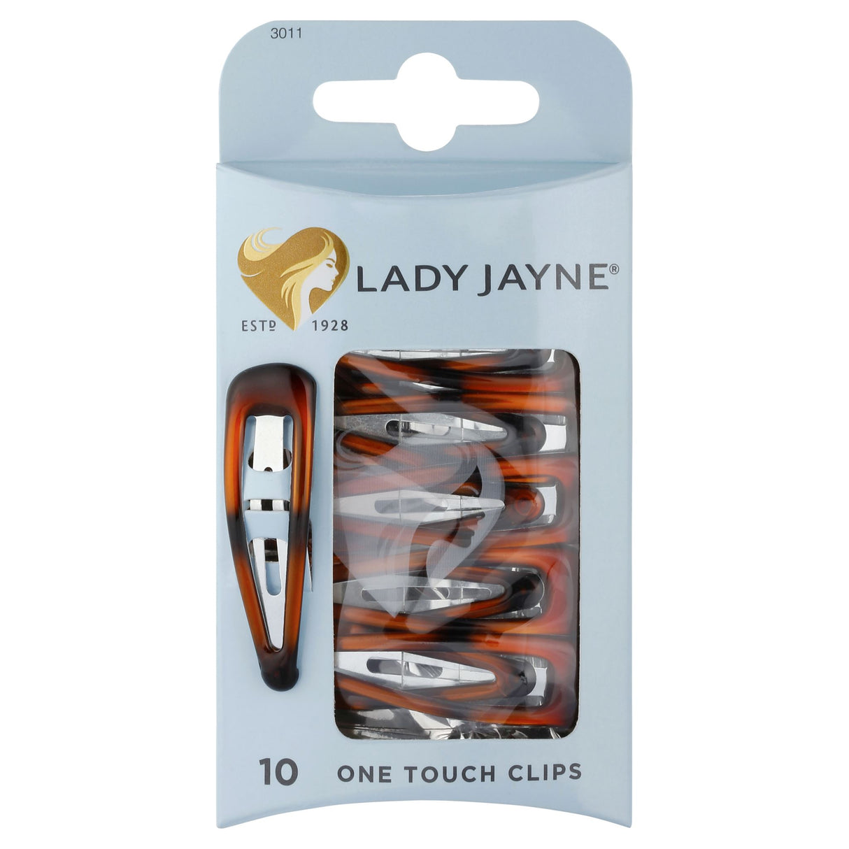 Pack of 10 Lady Jayne Shell One Touch Clips in rust-resistant metal for secure and stylish hair management.