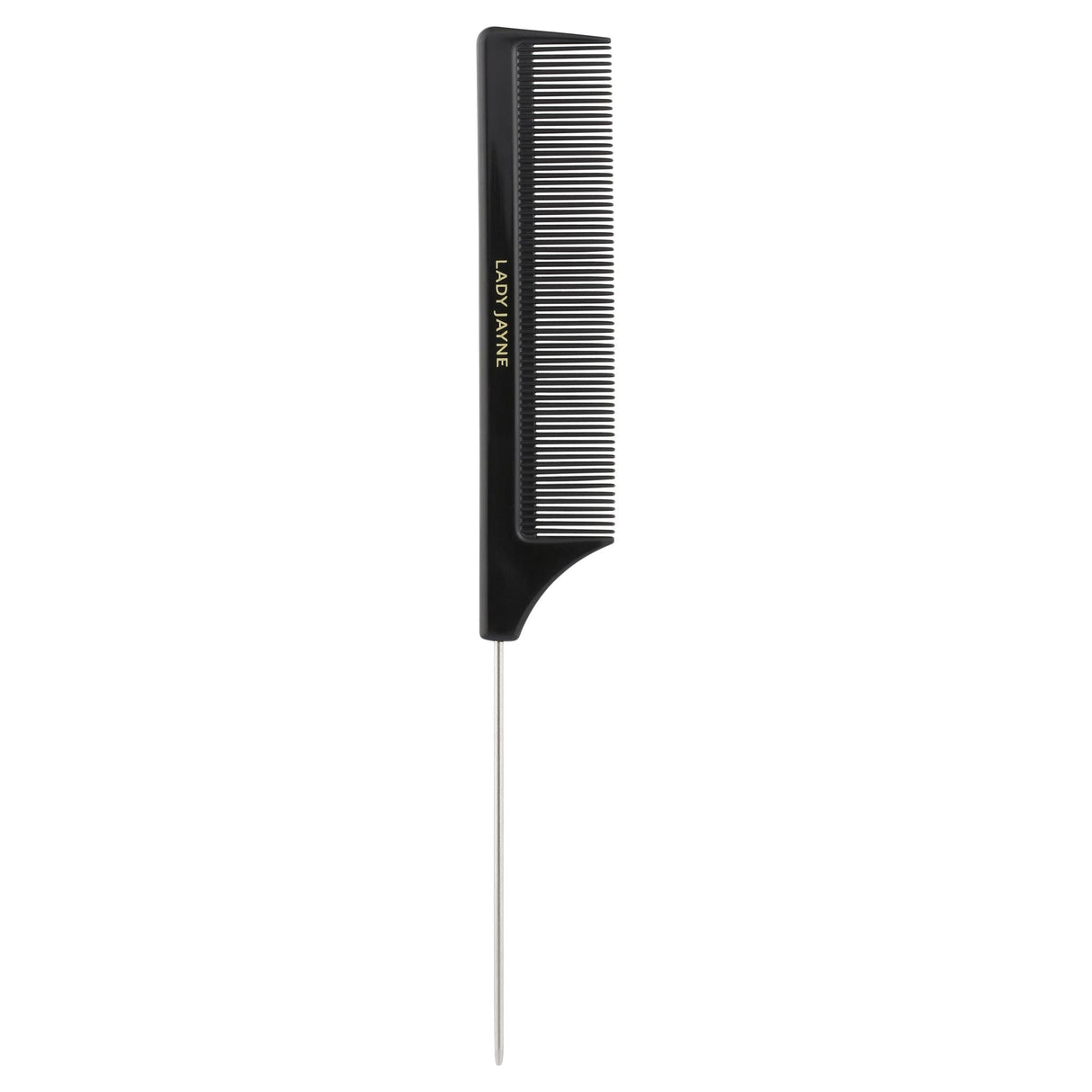 Lady Jayne Metal Tail Comb with pointed end for precise styling, featuring a non-slip grip for control and durability.