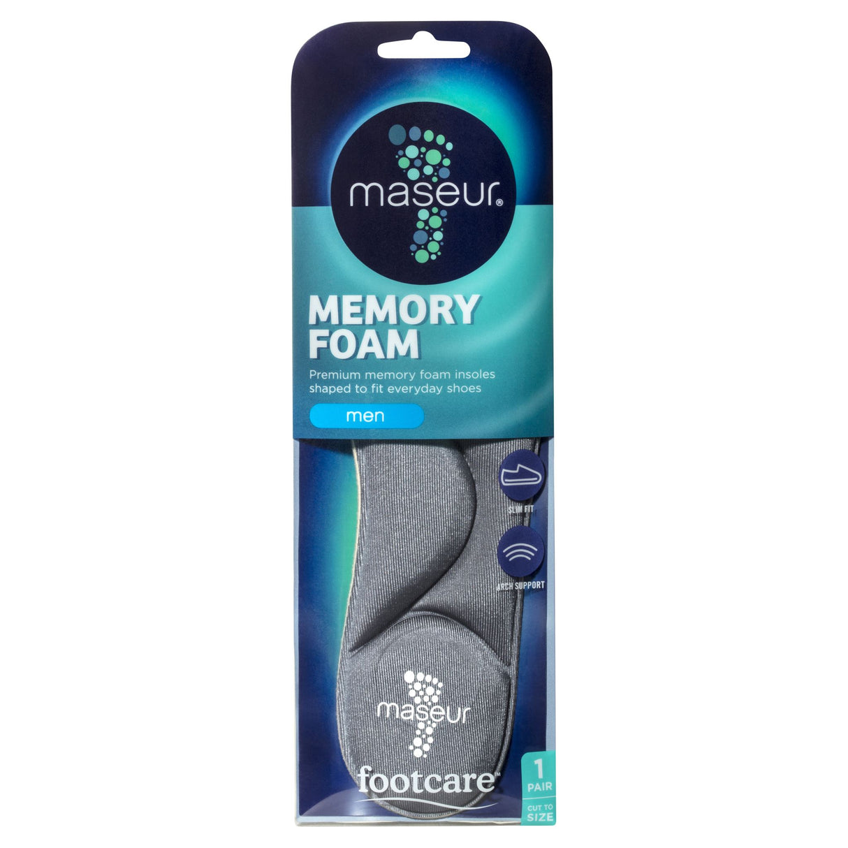 Maseur Men's Memory Foam Insoles offer premium cushioning and arch support for all-day comfort in everyday shoes.