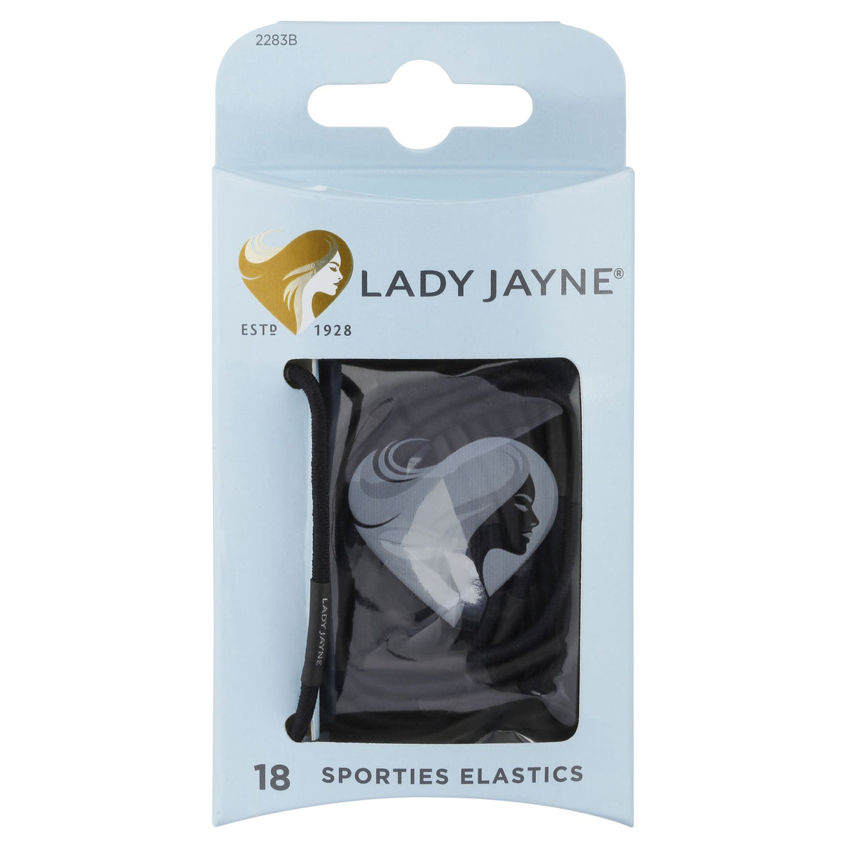 Lady Jayne Black Super Hold Elastics pack of 18, featuring no-slip grippers for secure all-day hair styling.