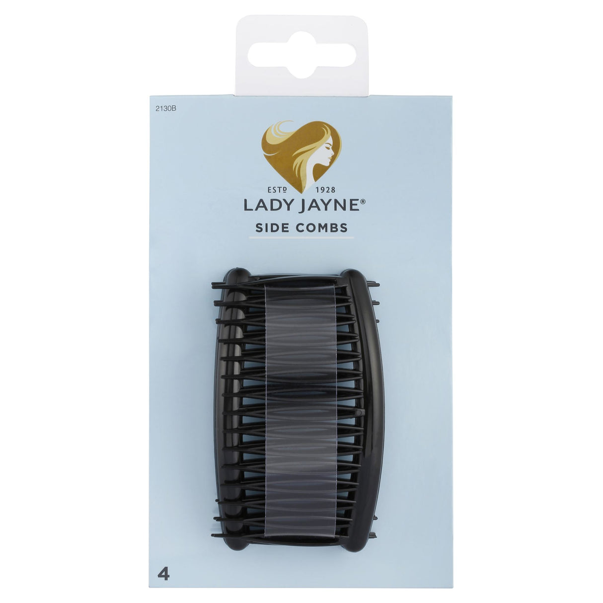 Set of 4 black side combs with rounded teeth for a secure, snag-free hold and all-day comfort in hairstyling.