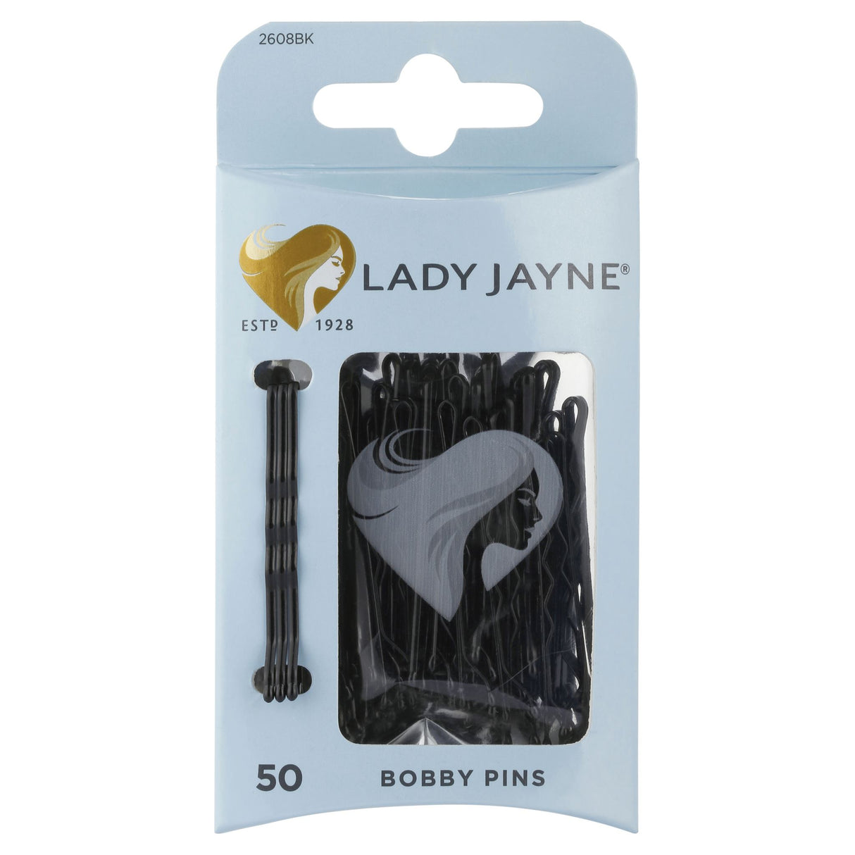 Lady Jayne Black Bobby Pins - 50 pack, 4.5cm, cushioned tips for secure styling, reusable and durable for all hair types.