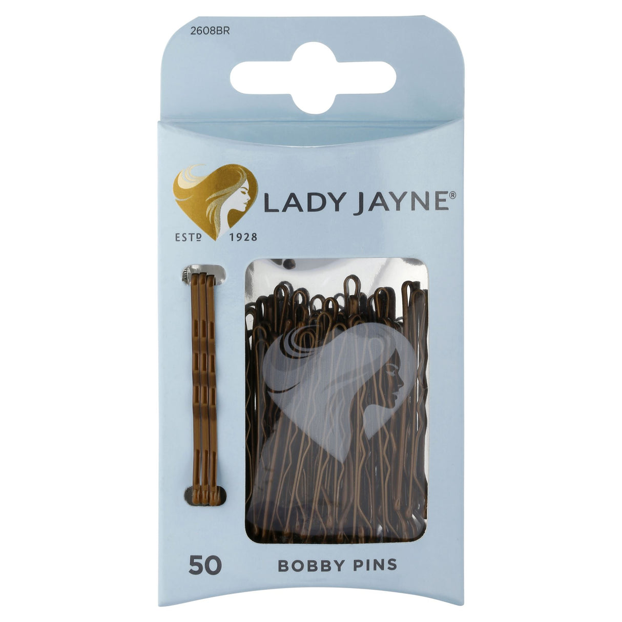 Lady Jayne Brown Bobby Pins - 50 pack, sleek brown finish, secure grip design for all-day hairstyling.