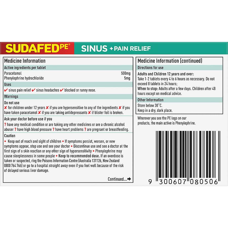 Sudafed Tablets Pe Sinus + Pain Relief 16pack