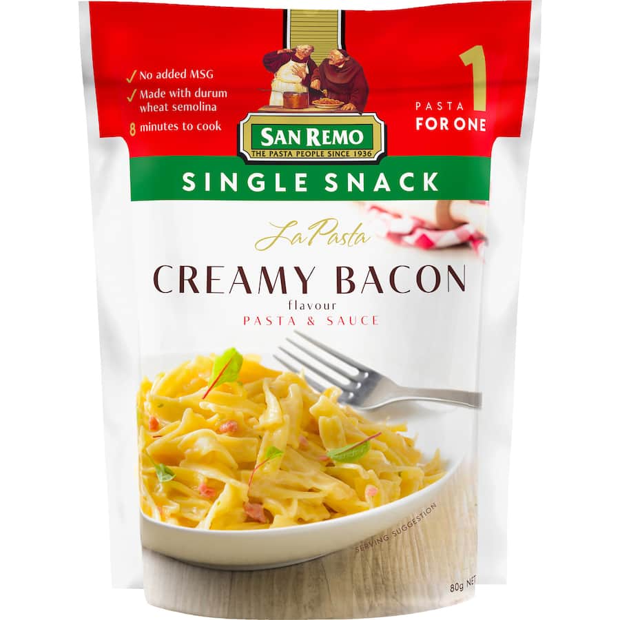 San Remo La Pasta Pasta & Sauce Creamy Bacon Single snack 80g