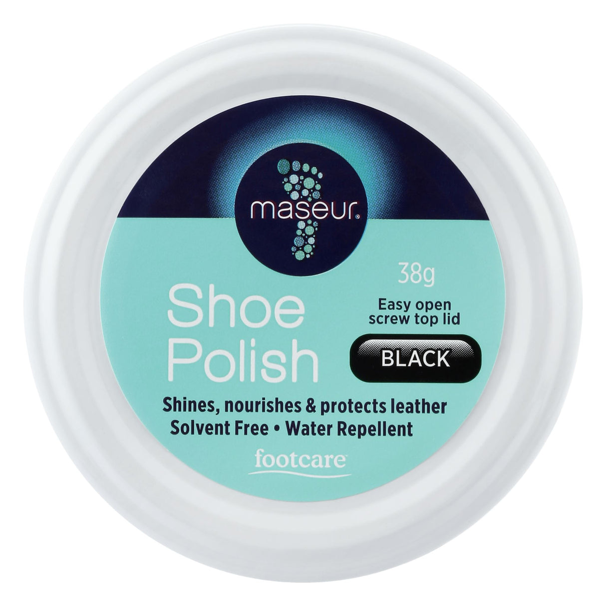 Footcare Shoe Polish Black 38g, eco-friendly, restores shine, nourishes leather, protects from moisture for all-weather use.