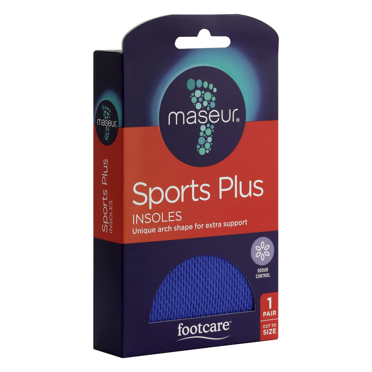 Footcare Sports Plus Insoles with arch support, shock-absorbing foam, and odor control for ultimate comfort during any activity.