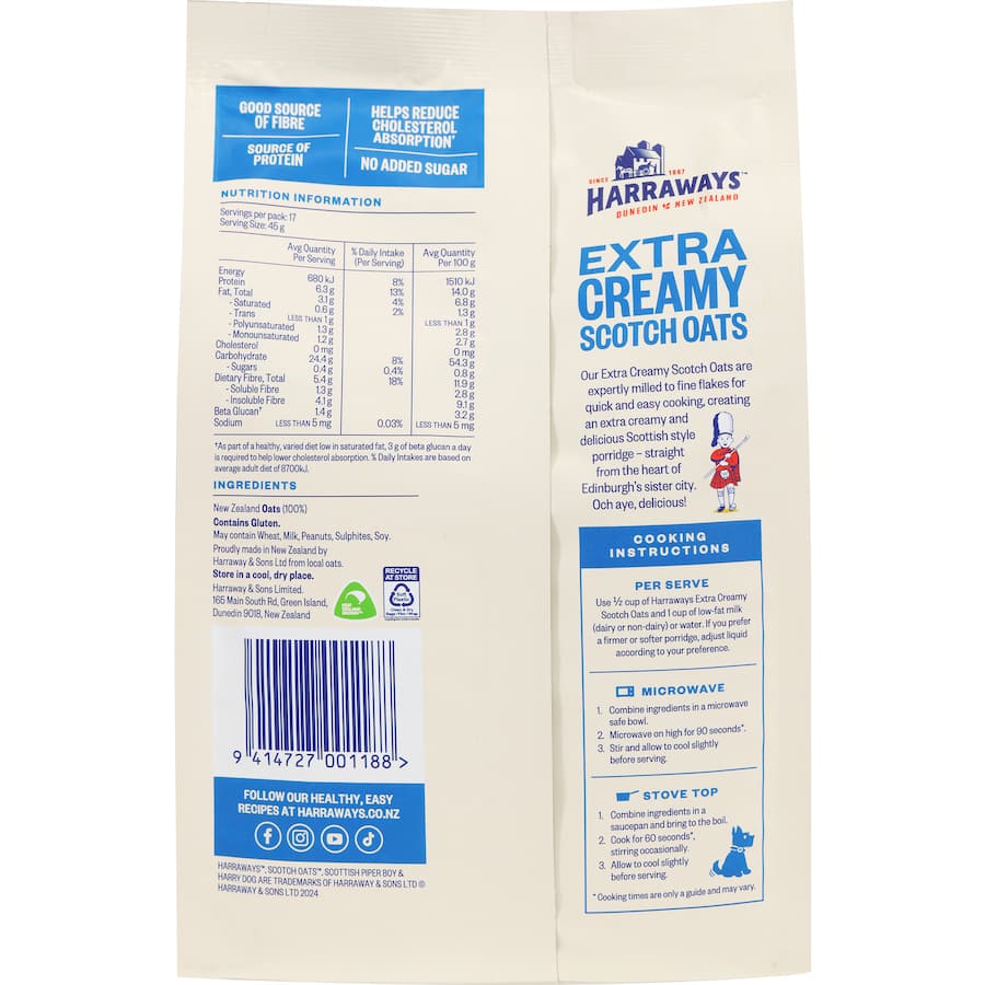 Harraways Scotch Oats Extra Creamy 800g