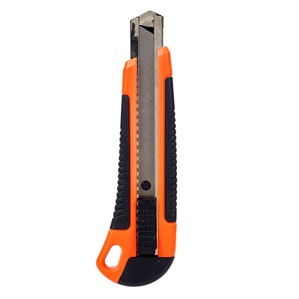 Marbig Heavy Duty Cutter Knife with auto lock, 2 spare blades, and durable wheel lock for safety and precision cutting.