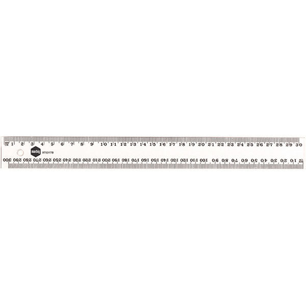 Pack of 24 Marbig 40cm clear plastic rulers, durable with metric markings, ideal for precise measuring in school or office.