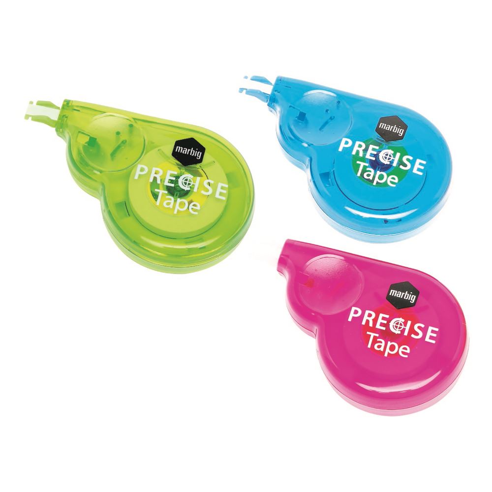 Marbig Precise Correction Tape 4mm x 8m with massage grip, clear case, and instant dry for detailed corrections.