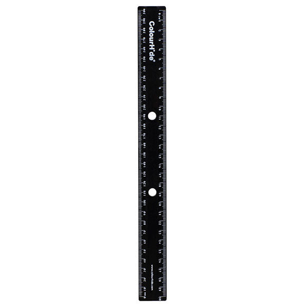 Pack of 24 Colourhide 30cm black rulers with metric markings, ideal for precise measurements in binders.