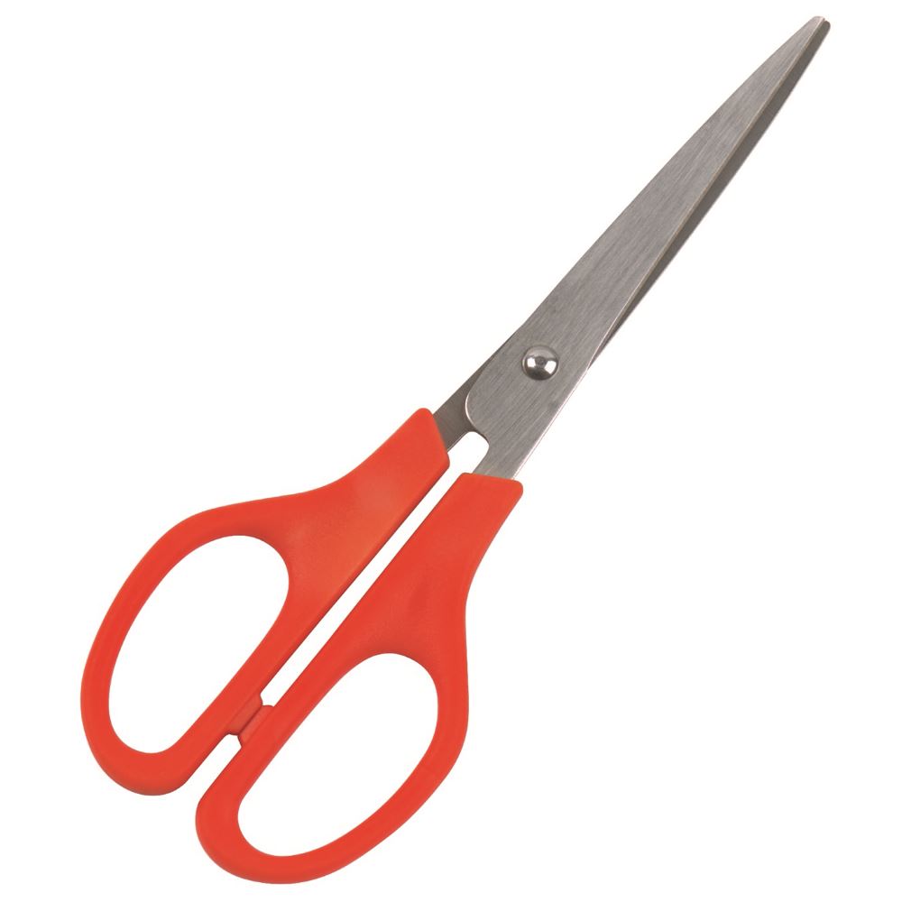 Marbig 215mm orange handle scissors with stainless steel blades, perfect for home or office use.