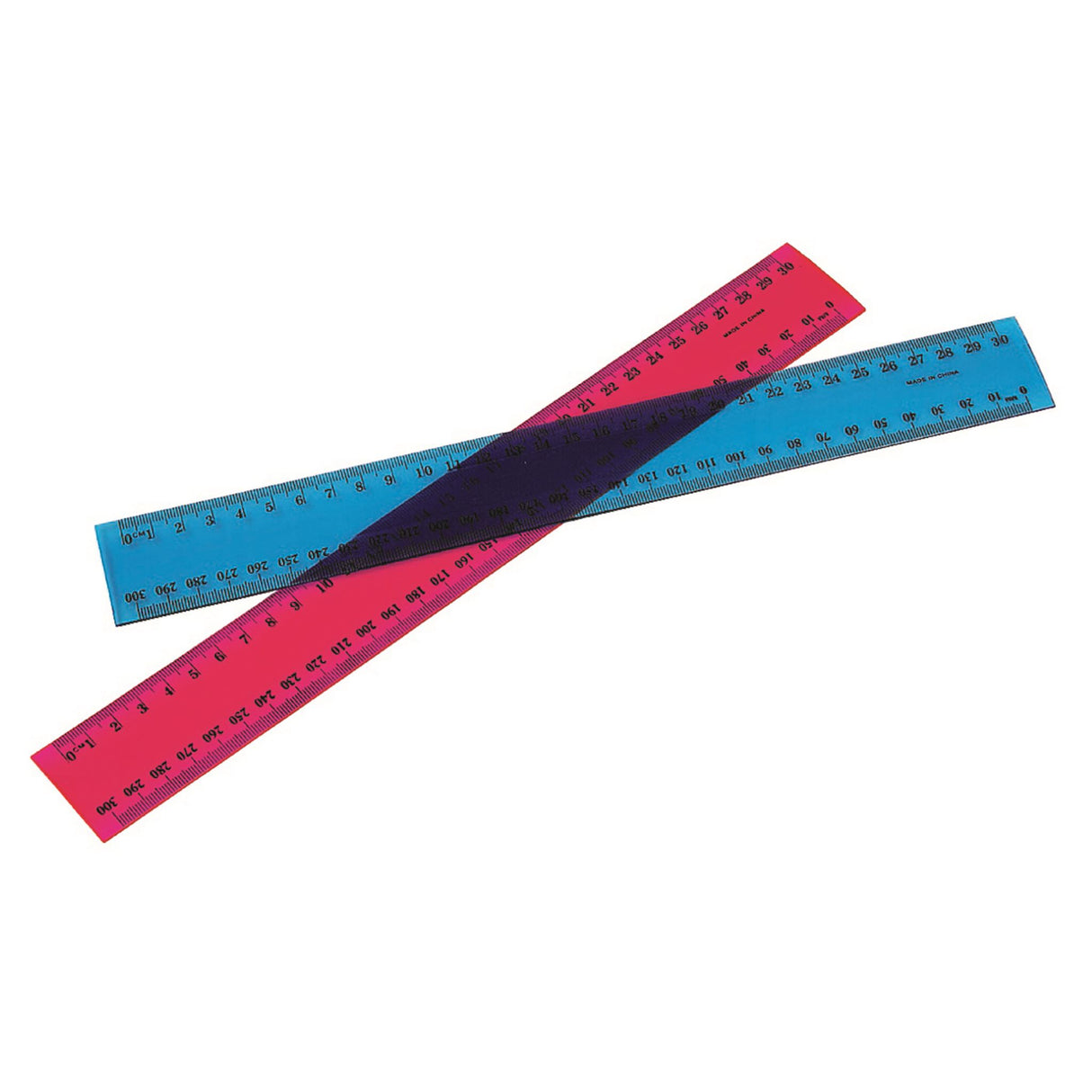 Marbig 30cm fluorescent plastic ruler with clear metric measurements for precise measurement in bright colors.