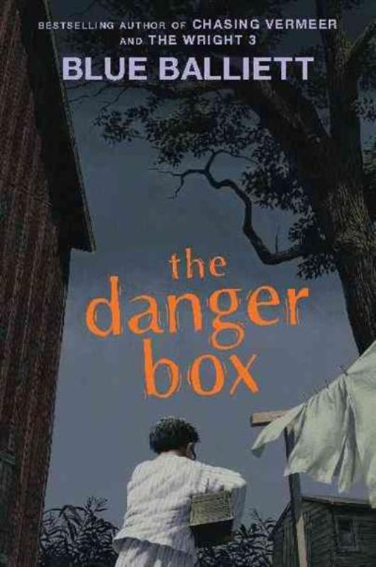 The Danger Box novel cover featuring a mysterious notebook and adventurous young characters in an enchanting town.